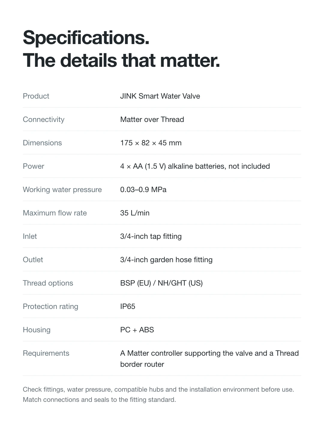 Product specifications