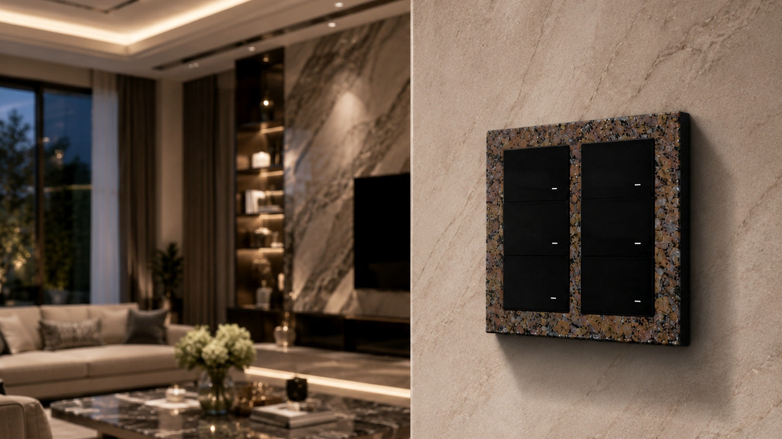 JINK Switch EGG hand-finished brass smart switch in a warm modern interior