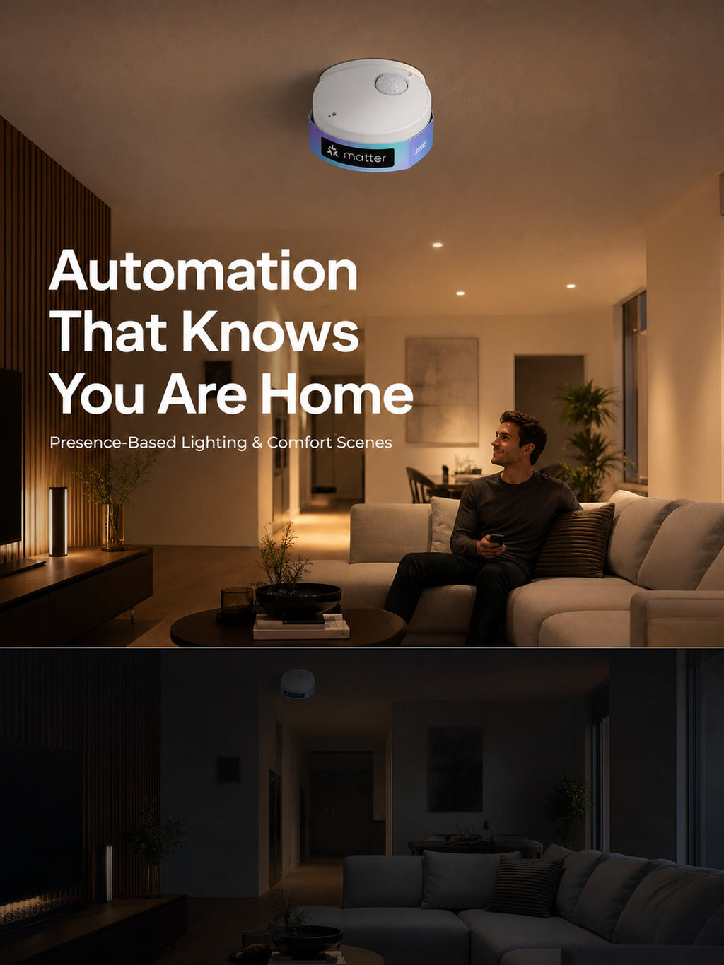 JINK Presence Sensor occupancy automation lifestyle scene — standardized 3x4 media