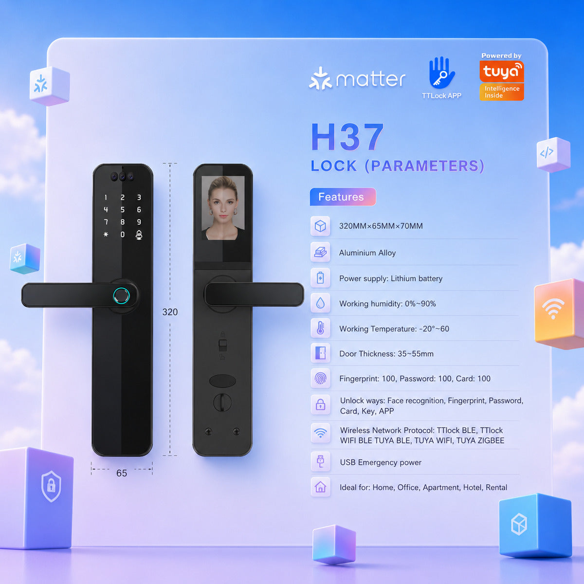 JINK Door Lock H37 — standardized 1x1 media
