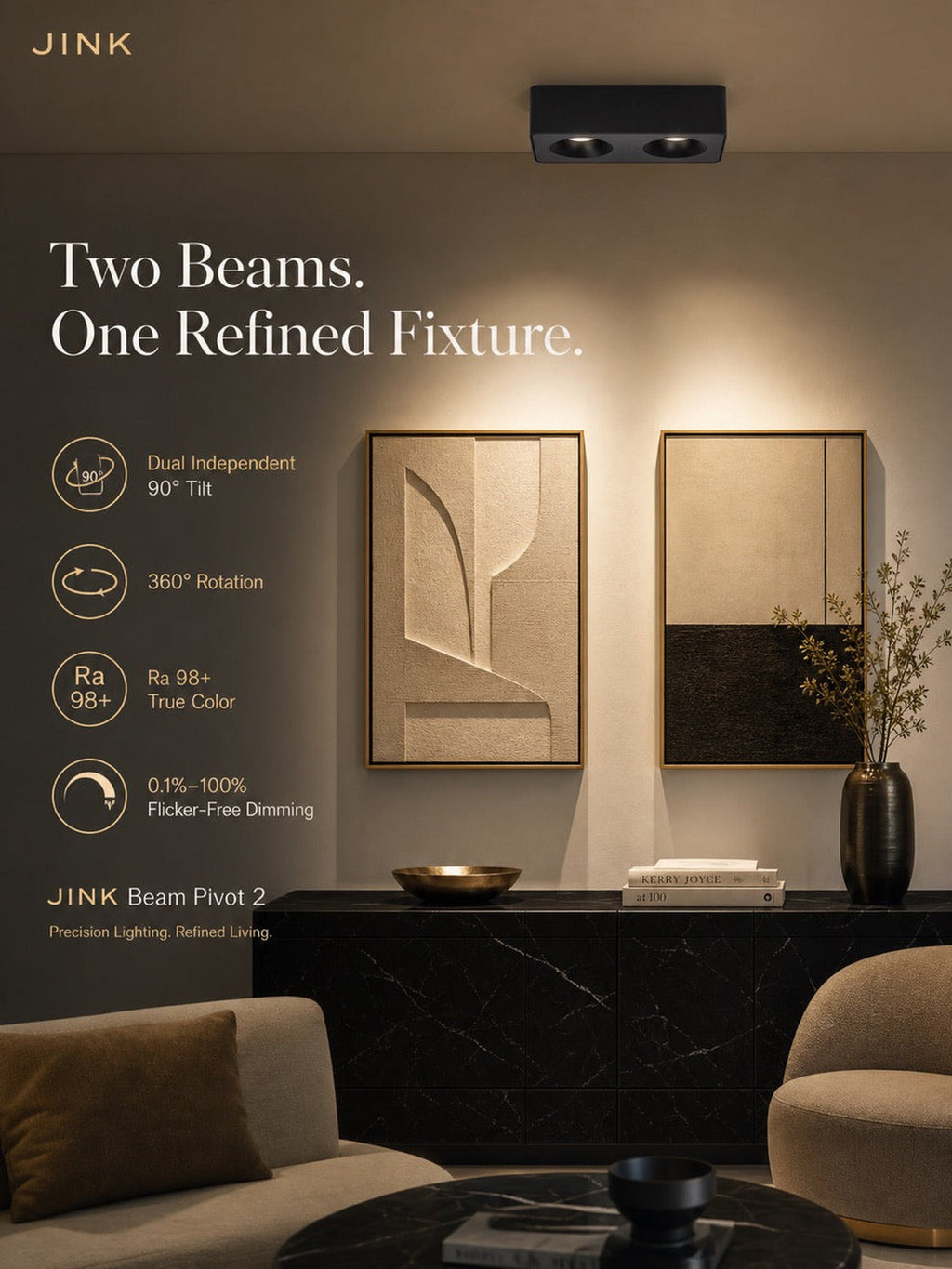 JINK Beam Pivot 2 dual-head lighting scene — standardized 3x4 media