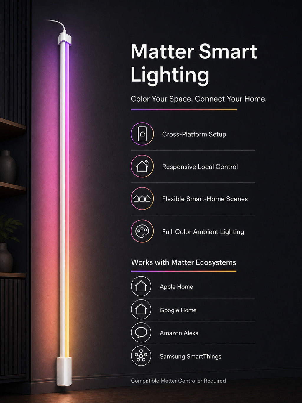JINK Axis Tube Matter smart lighting benefits and compatible ecosystems — standardized 3x4 media