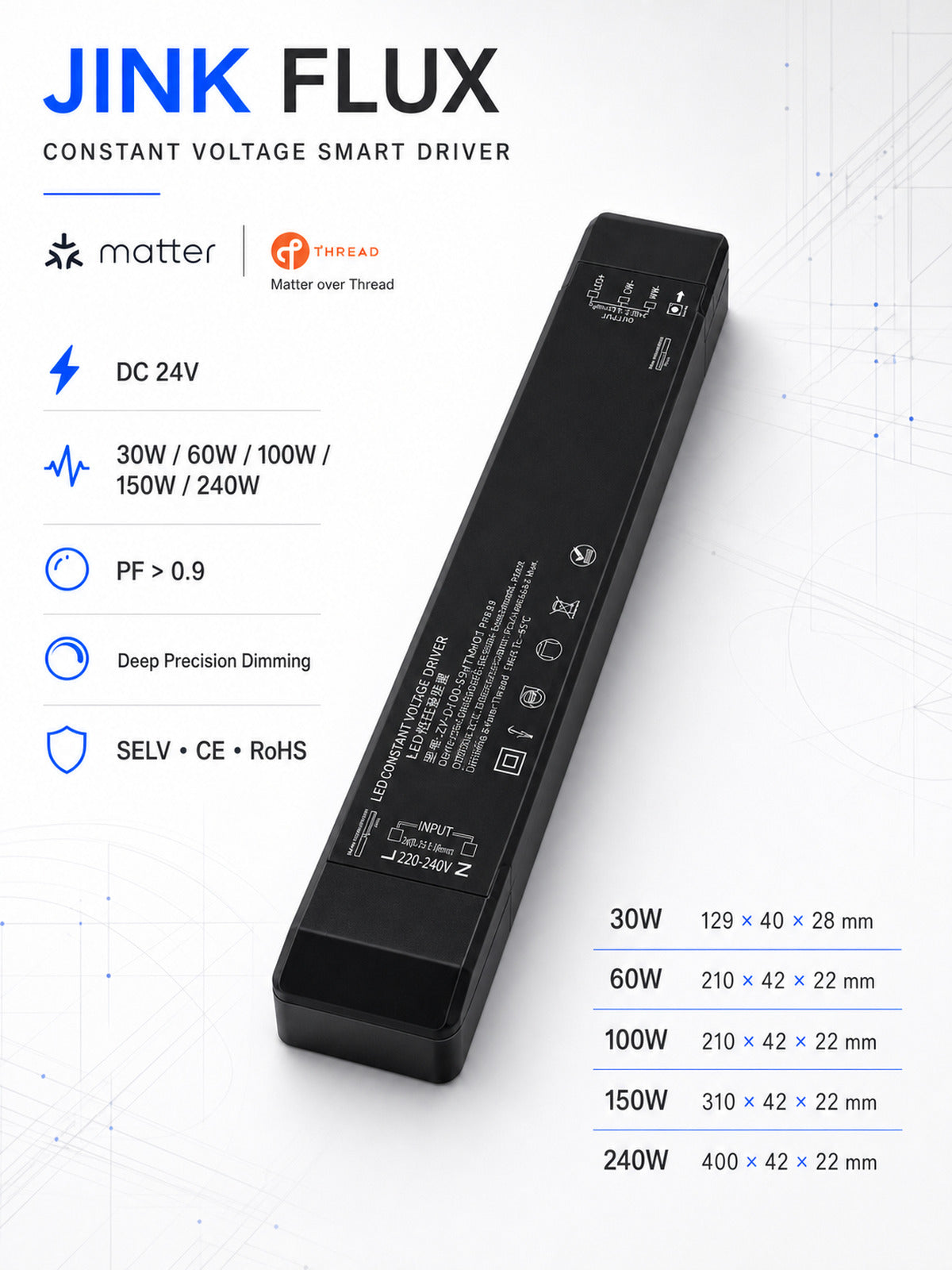 JINK Flux DC24V smart LED driver specifications — standardized 3x4 media
