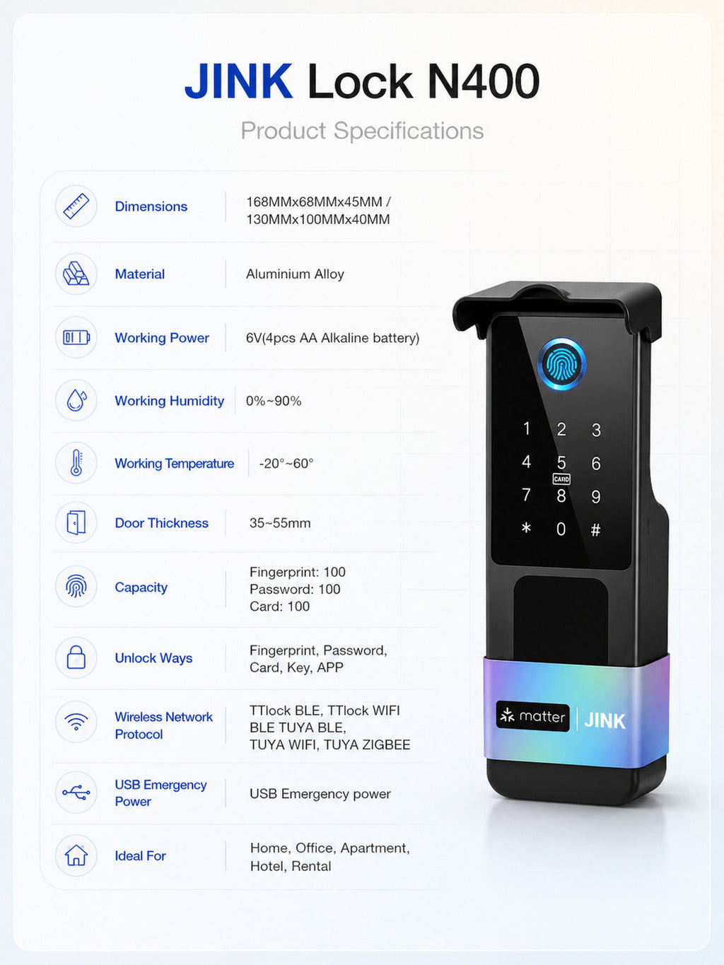 JINK Lock N400 Outdoor Smart Gate Lock — standardized 3x4 media