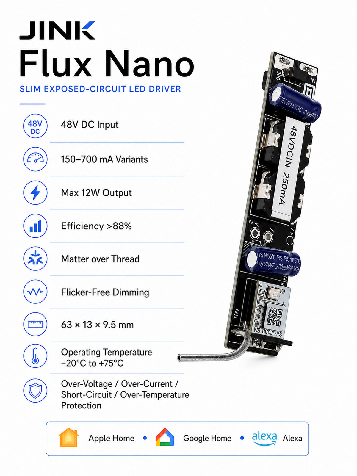 JINK Flux Nano technical specifications and Matter platform compatibility — standardized 3x4 media