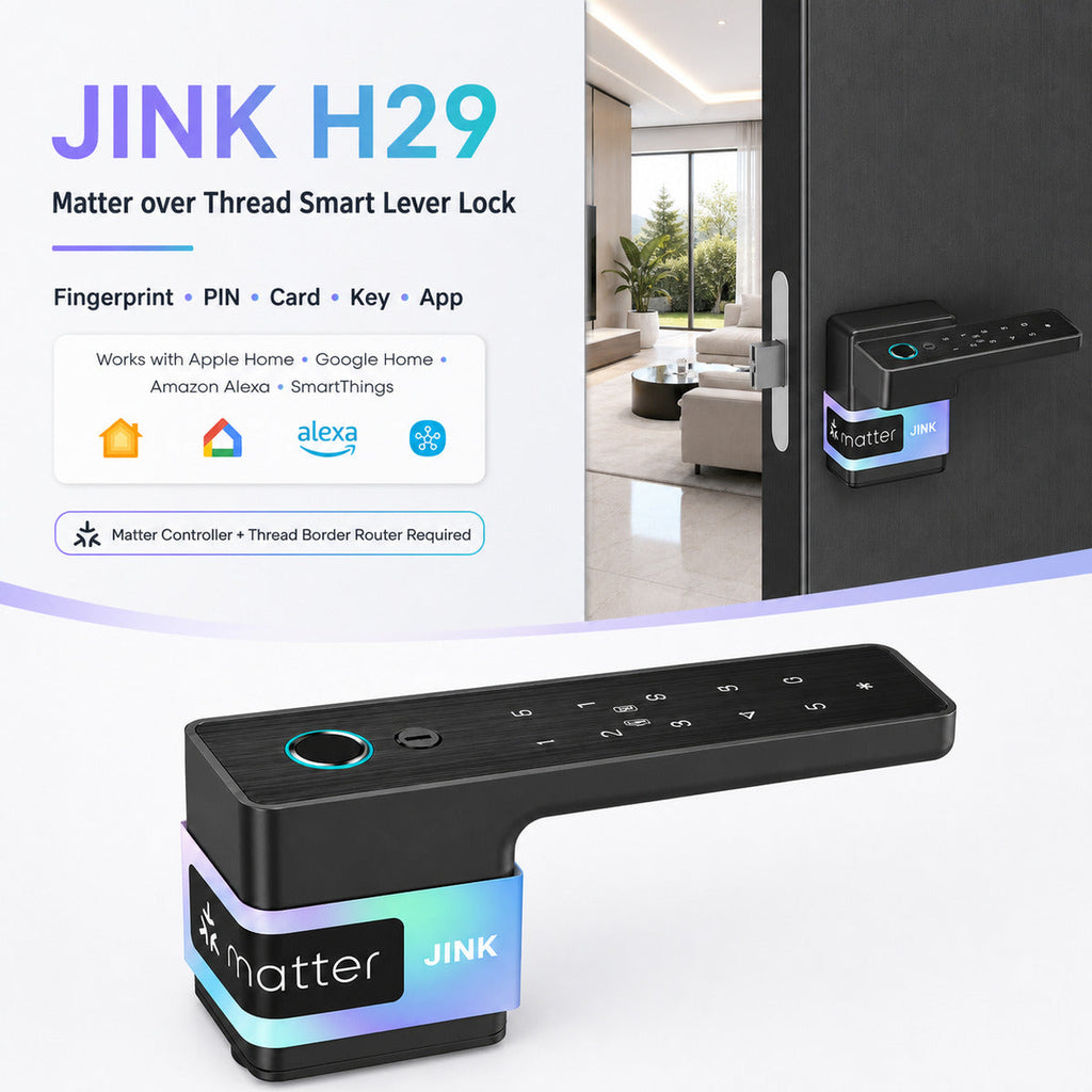 JINK H29 Matter over Thread smart lever lock integrated hero — standardized 1x1 media