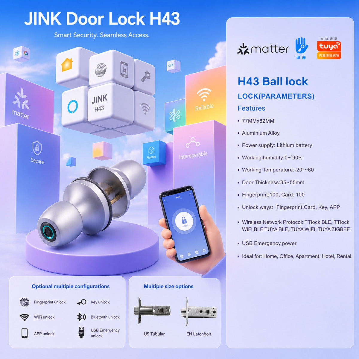 JINK Door Lock H43 — standardized 1x1 media