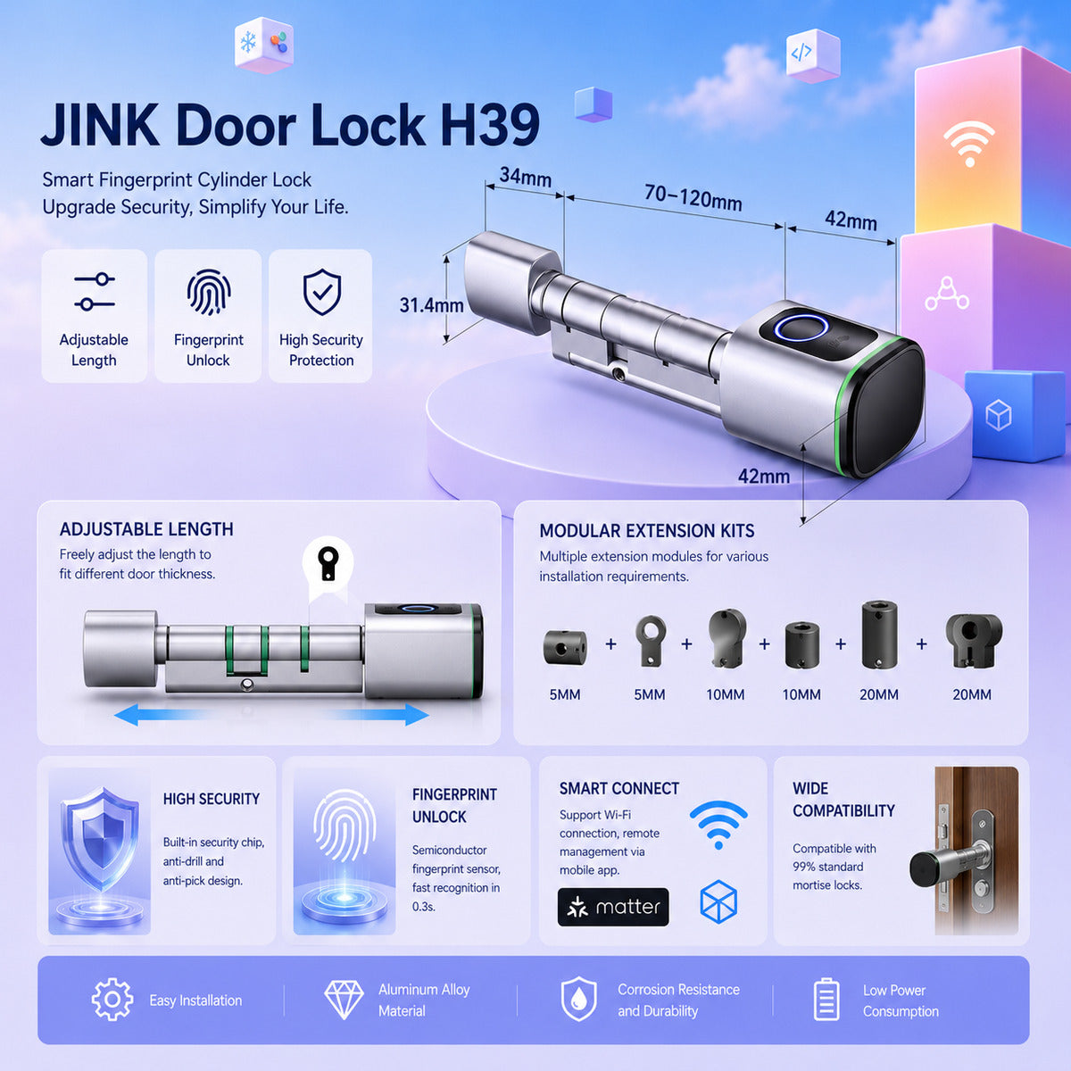 JINK Door Lock H39 — standardized 1x1 media