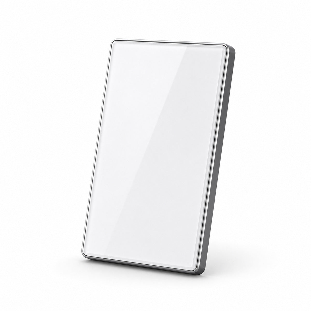 JINK Switch 2.5D US standard glossy white panel with silver aluminum frame — standardized 1x1 media