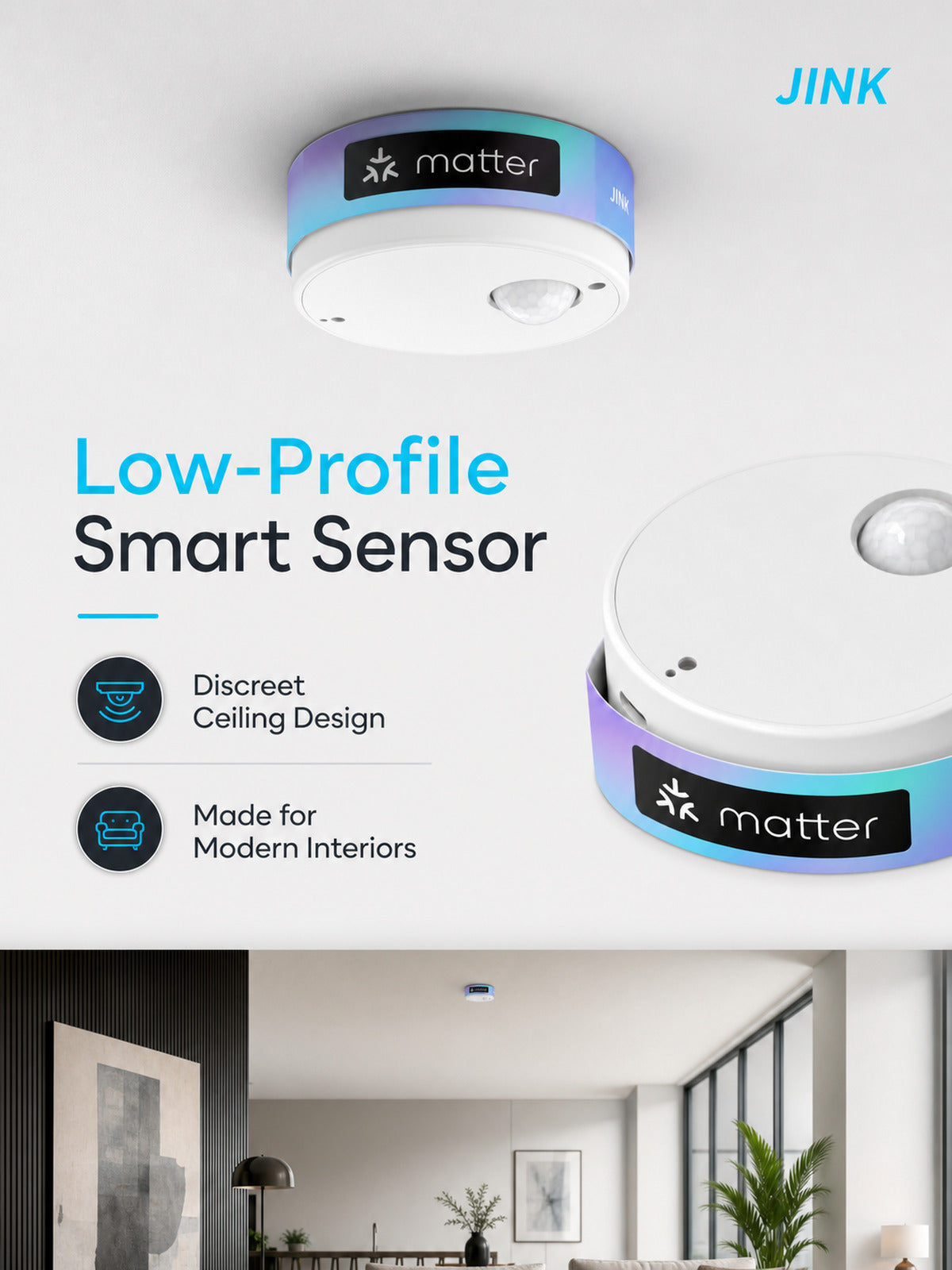 JINK Presence Sensor low profile ceiling design — standardized 3x4 media