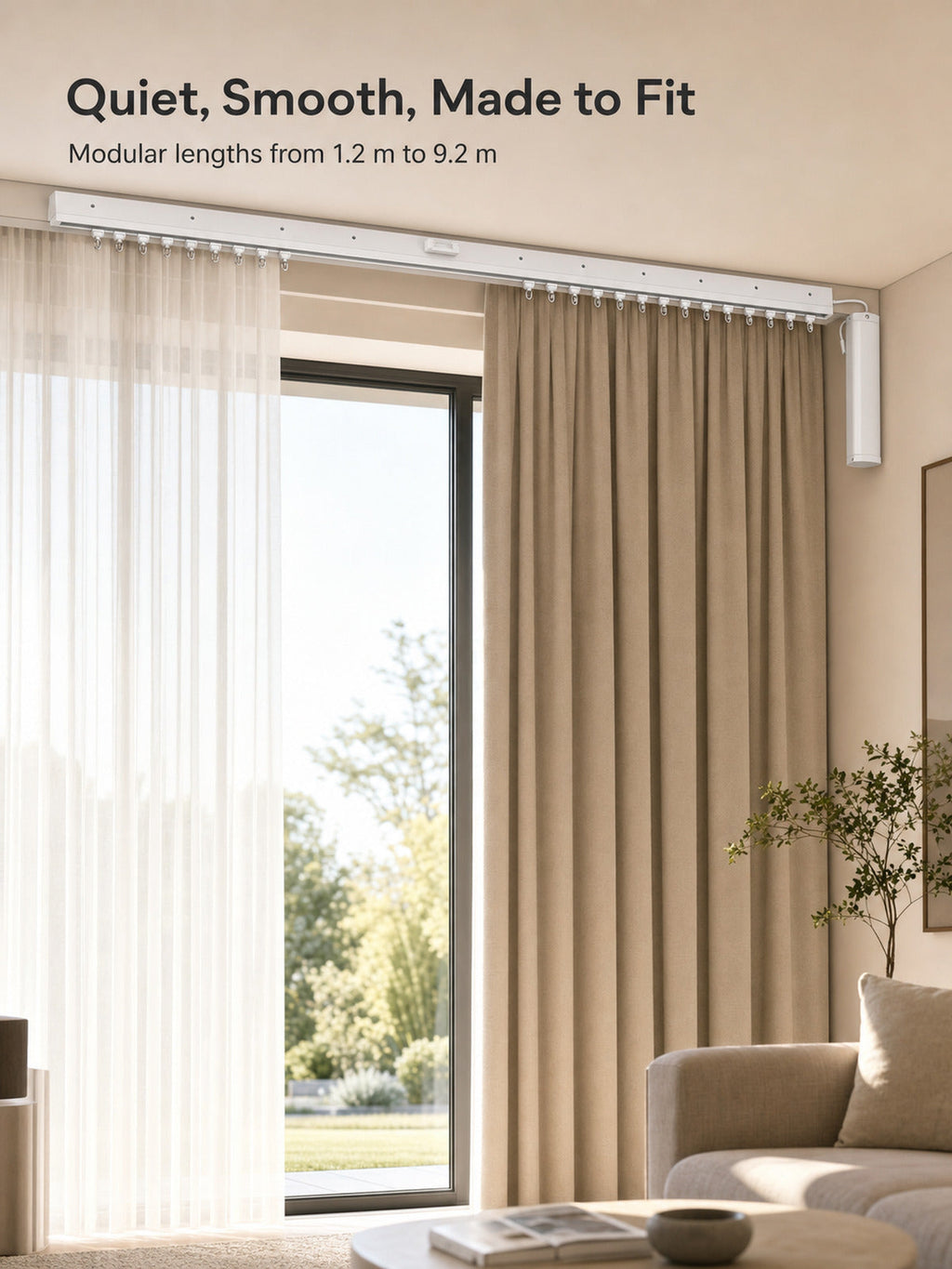 JINK Combination Curtain Track installed living room scene — standardized 3x4 media