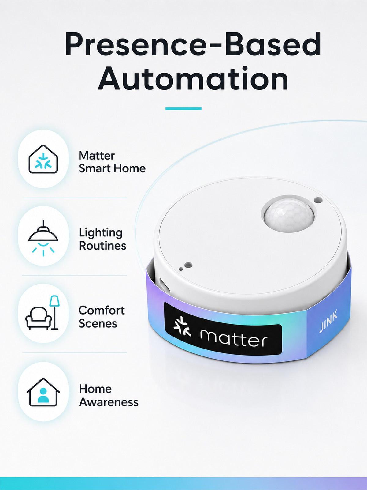 JINK Presence Sensor product benefits and smart home support — standardized 3x4 media