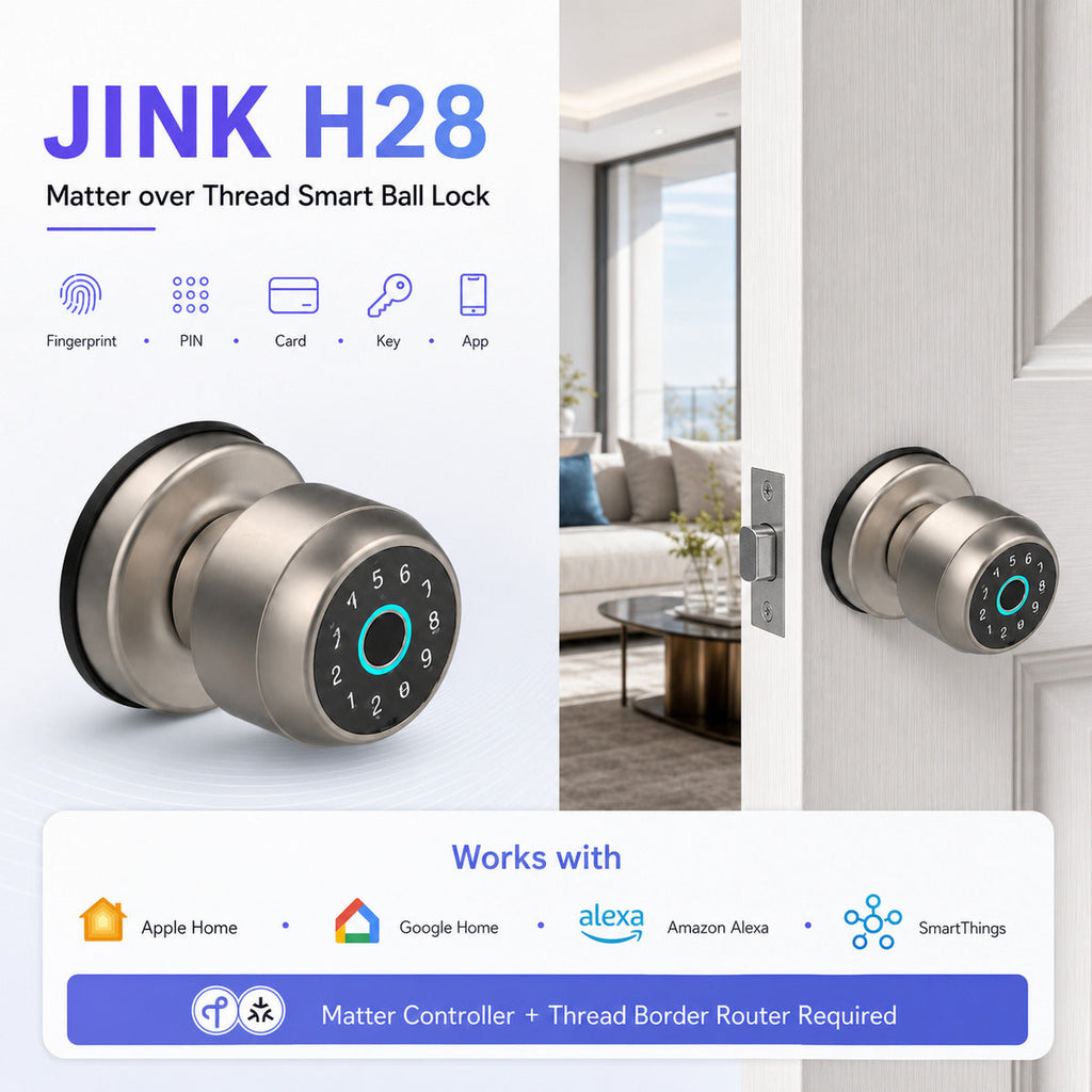 JINK H28 Matter over Thread smart ball lock integrated hero — standardized 1x1 media