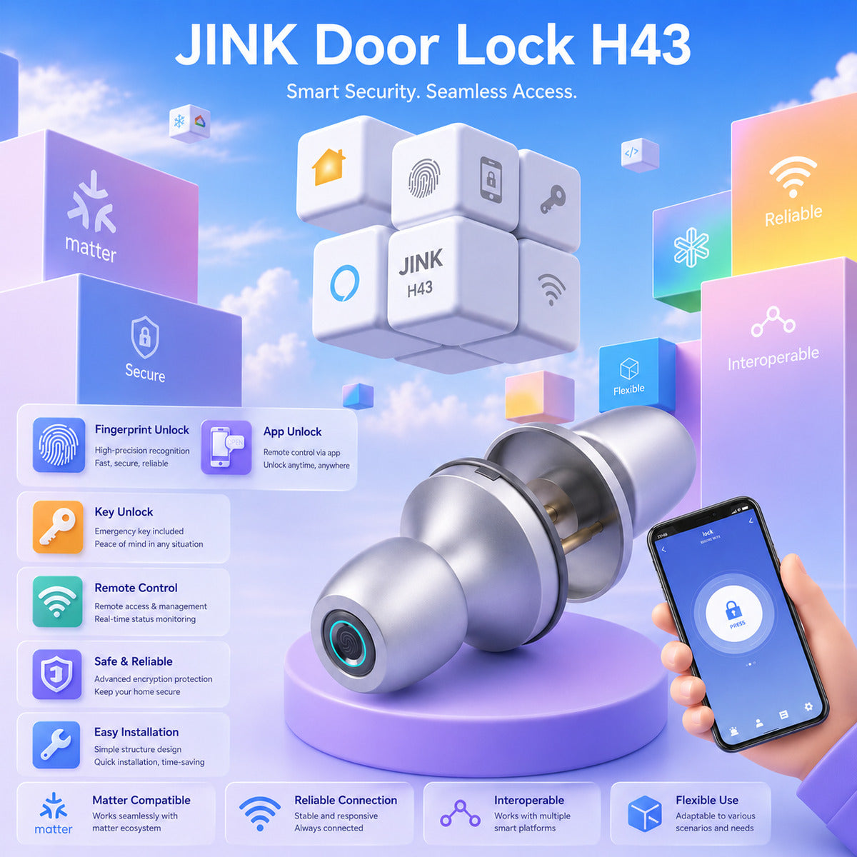 JINK Door Lock H43 — standardized 1x1 media