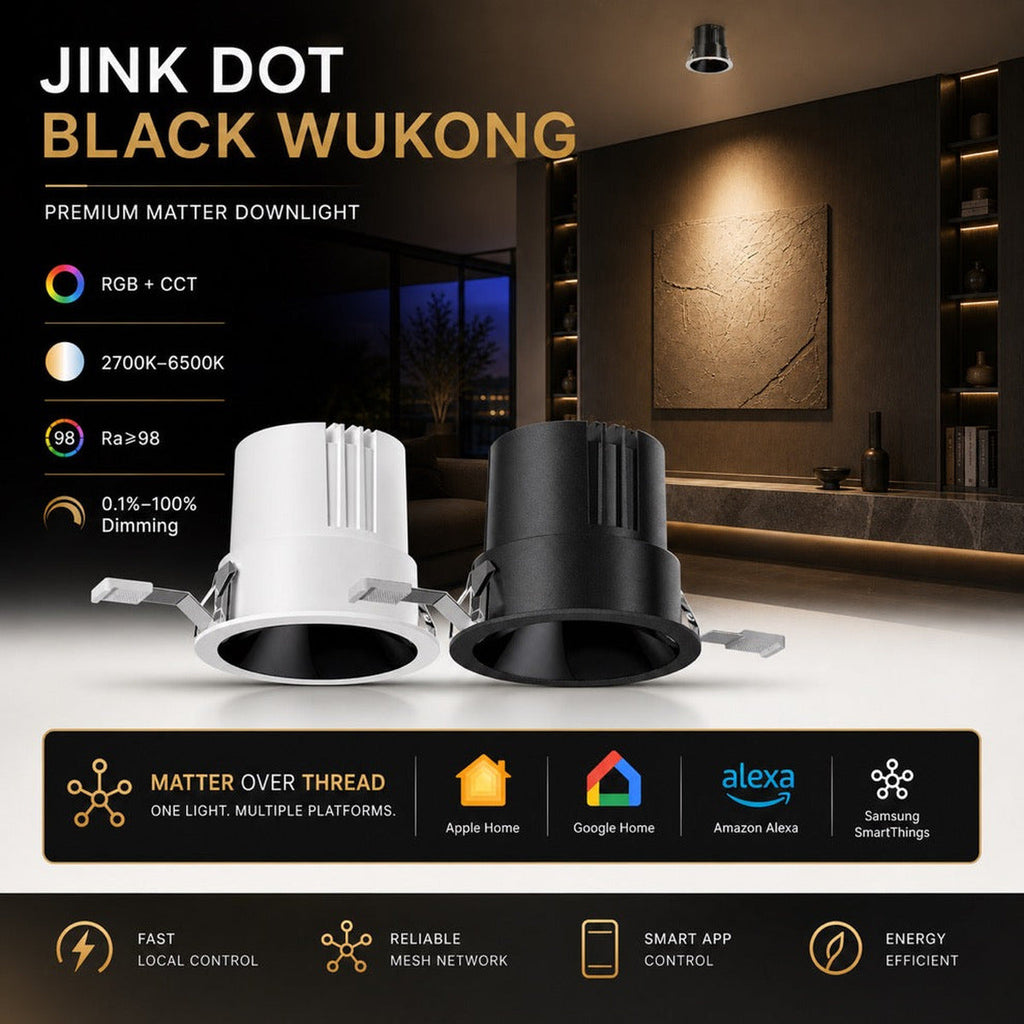 JINK Dot Black Wukong Matter over Thread smart downlight comprehensive hero with Apple Home Google Home Alexa and SmartThings — standardized 1x1 media