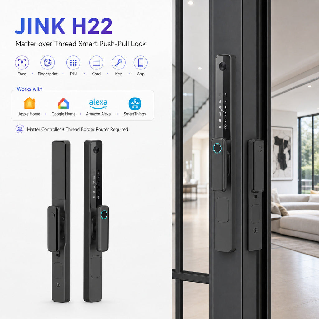 JINK H22 Matter over Thread smart push-pull lock integrated hero — standardized 1x1 media