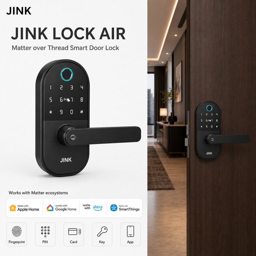 JINK Lock Air Matter over Thread smart door lock composite hero — standardized 1x1 media