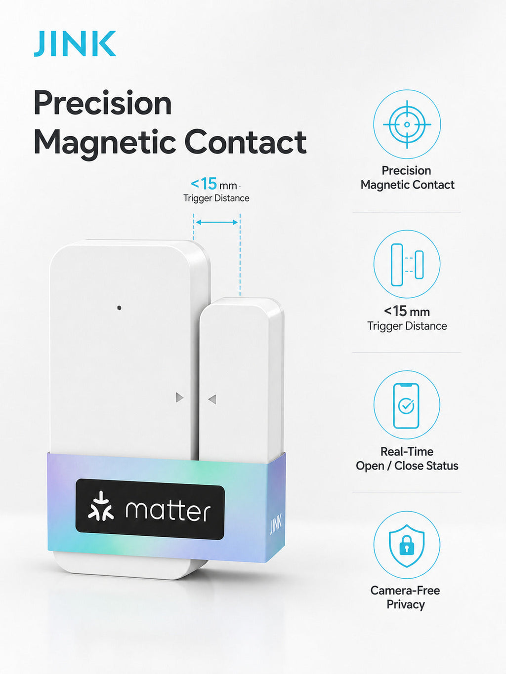 JINK Door and Window Sensor magnetic contact trigger distance — standardized 3x4 media