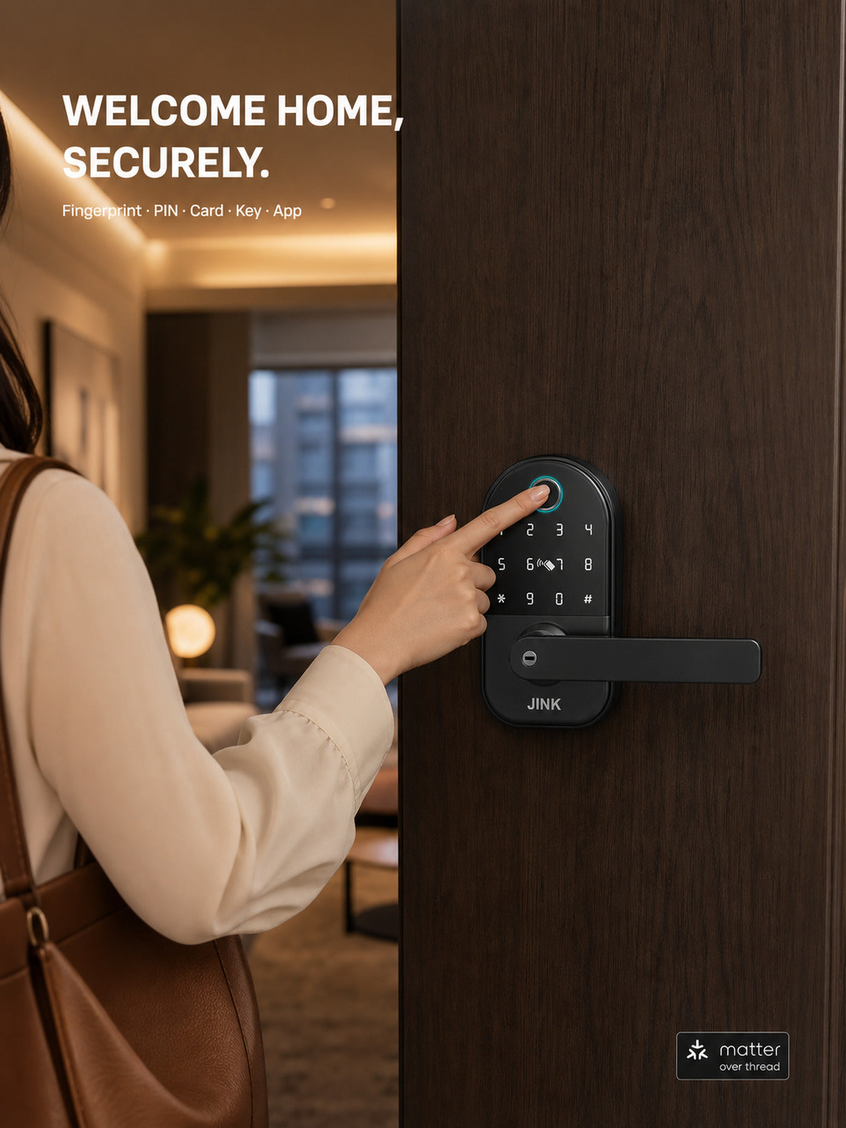 JINK Lock Air fingerprint unlock lifestyle scene — standardized 3x4 media