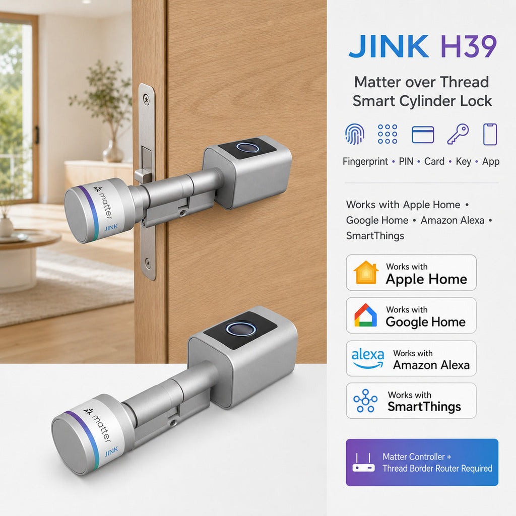 JINK H39 Matter over Thread smart cylinder lock integrated home scene — standardized 1x1 media