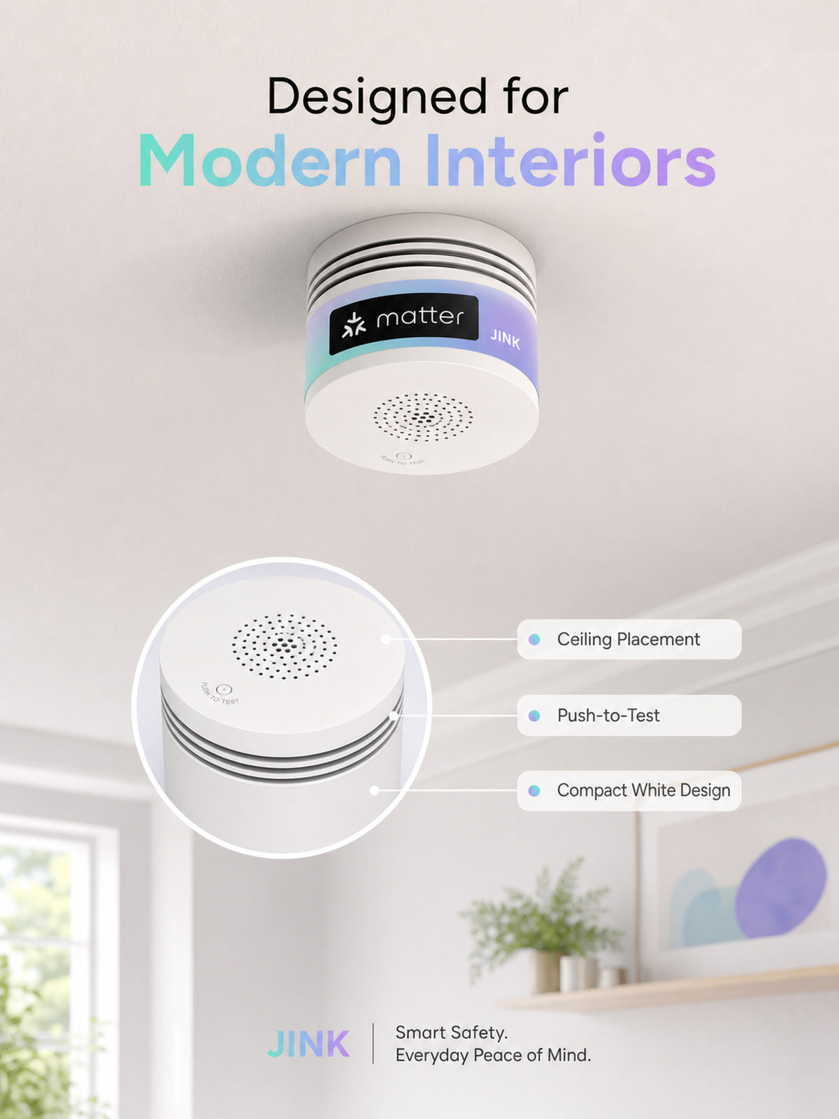 JINK Smoke Sensor ceiling placement and design — standardized 3x4 media