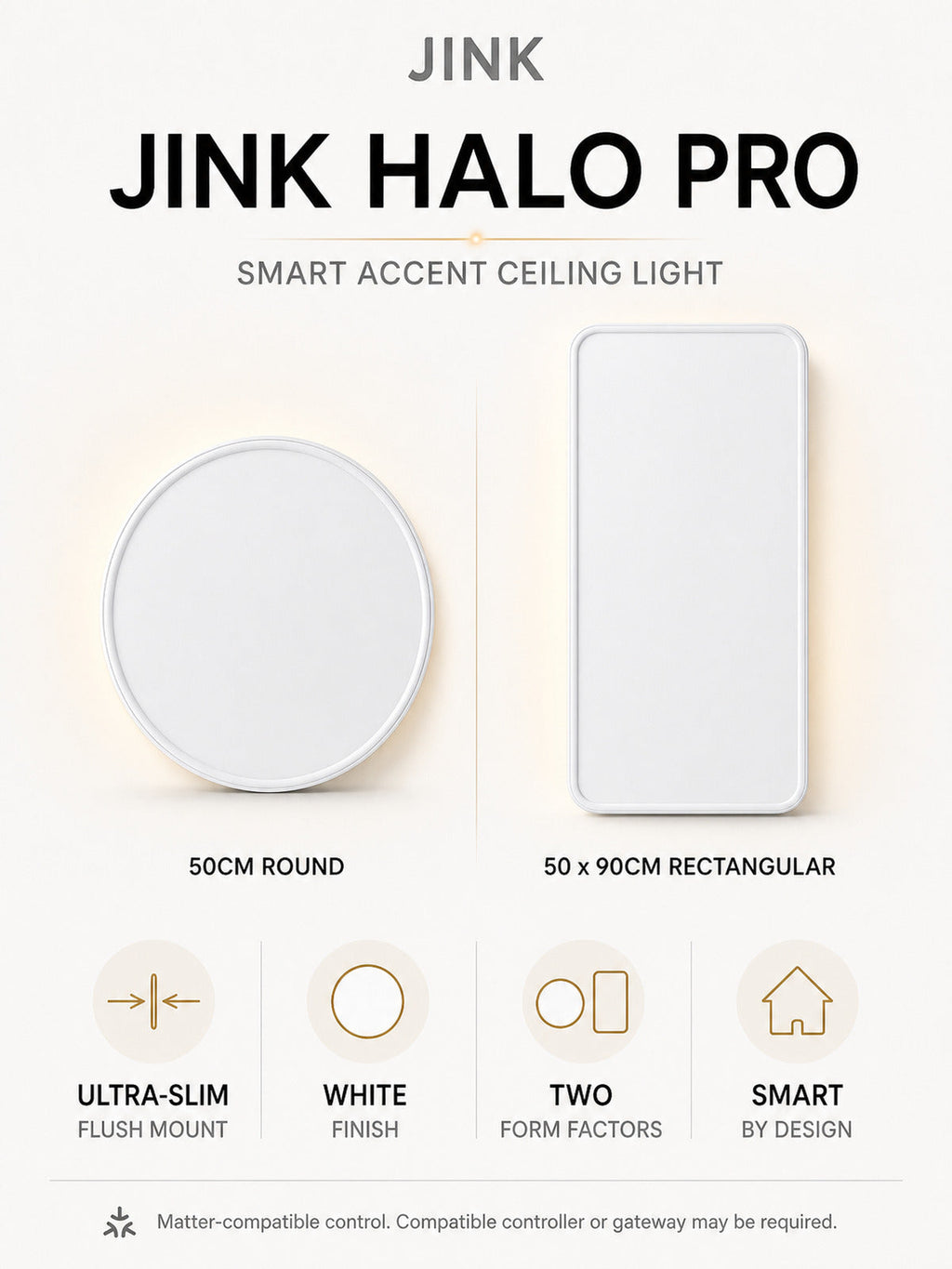 JINK Halo Pro 50cm and 50x90cm size specification image — standardized 3x4 media