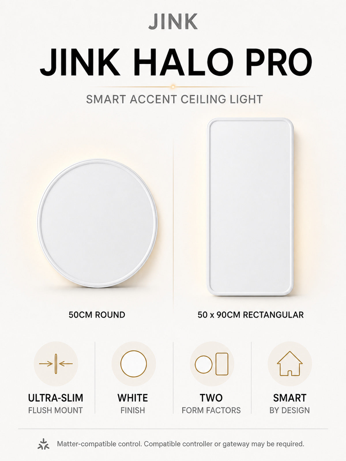 JINK Halo Pro 50cm and 50x90cm size specification image — standardized 3x4 media