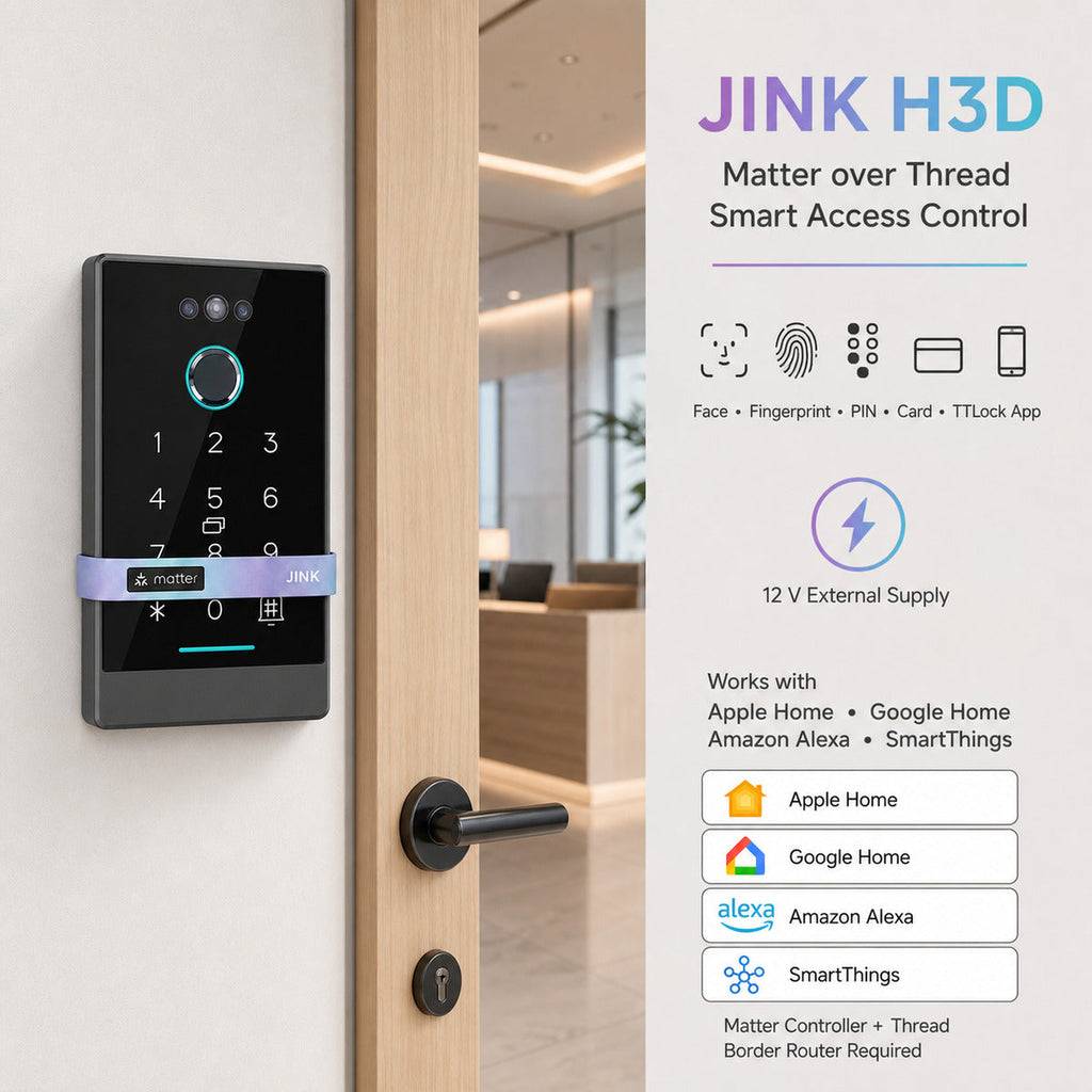 JINK H3D Matter over Thread smart access control integrated entrance scene — standardized 1x1 media