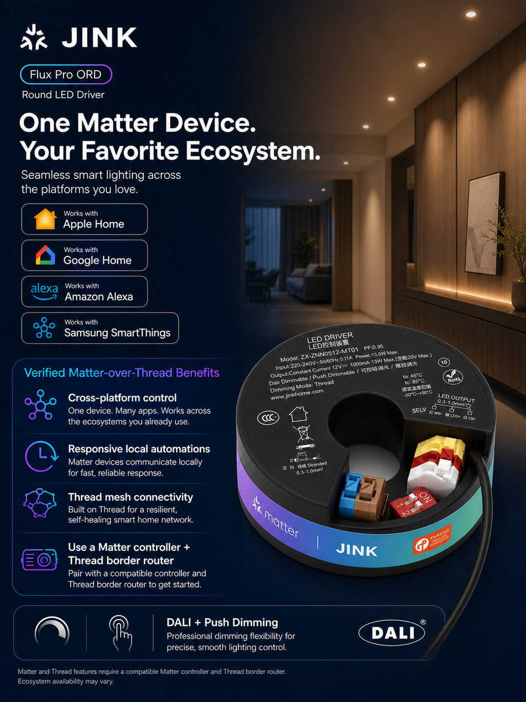 JINK Flux Pro ORD Matter smart home platforms — standardized 3x4 media