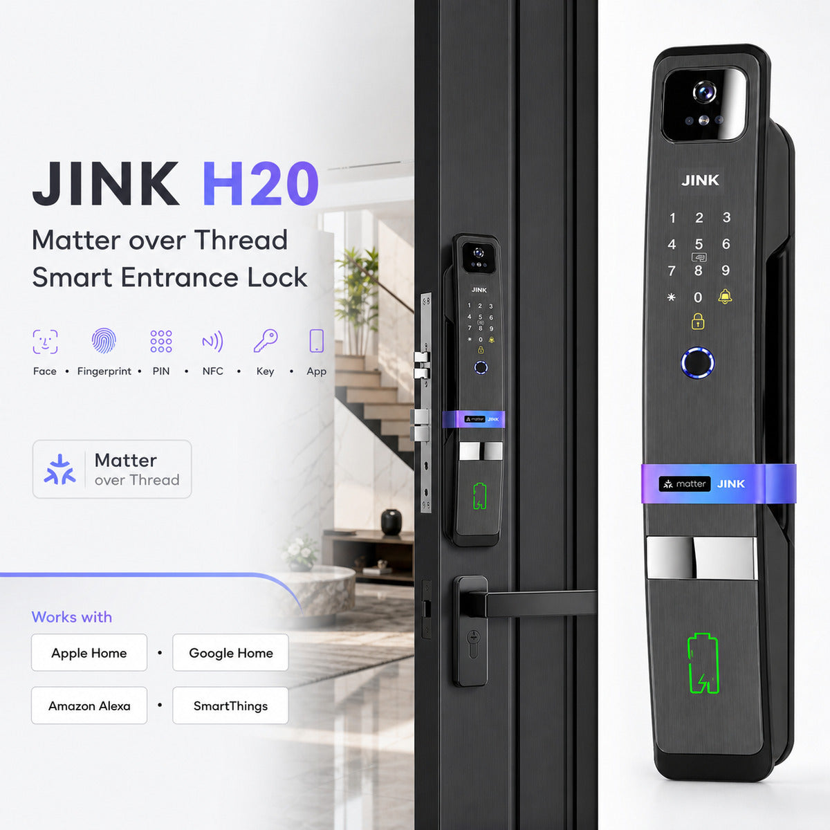 JINK H20 Matter over Thread smart entrance lock integrated hero — standardized 1x1 media