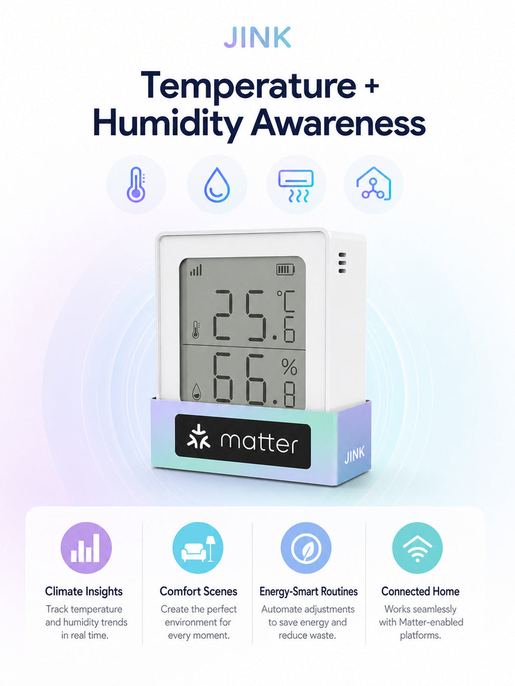JINK Climate Sensor temperature humidity benefits — standardized 3x4 media