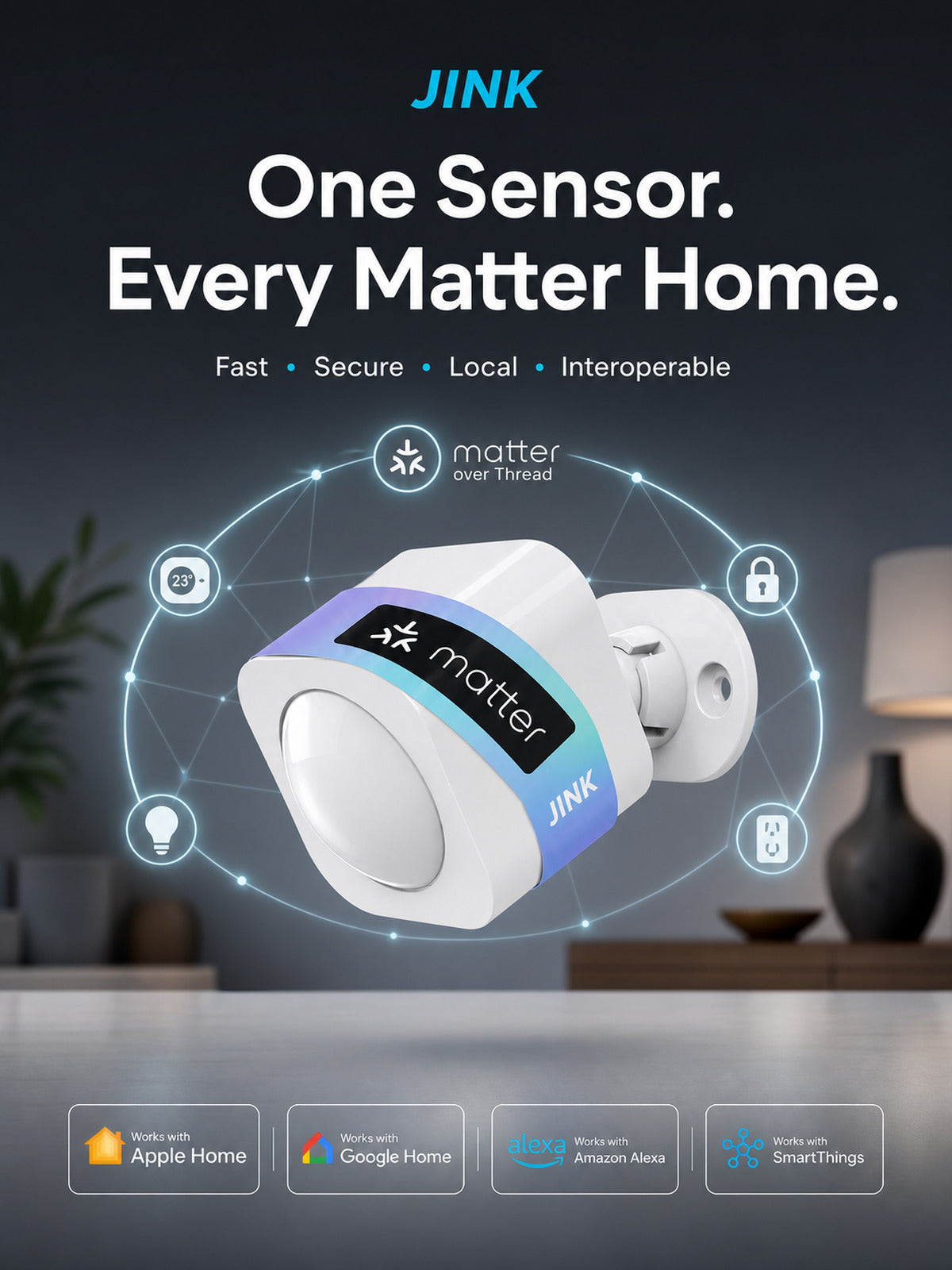 JINK PIR Motion Sensor Matter platform compatibility — standardized 3x4 media