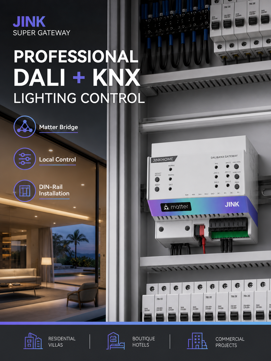 JINK Super Gateway DALI KNX DIN rail installation