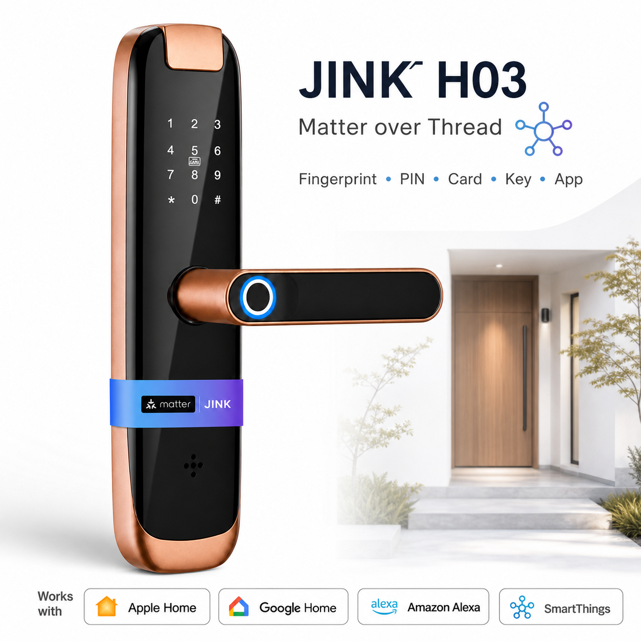 JINK H03 Matter over Thread smart lever door lock integrated product scene and platform compatibility