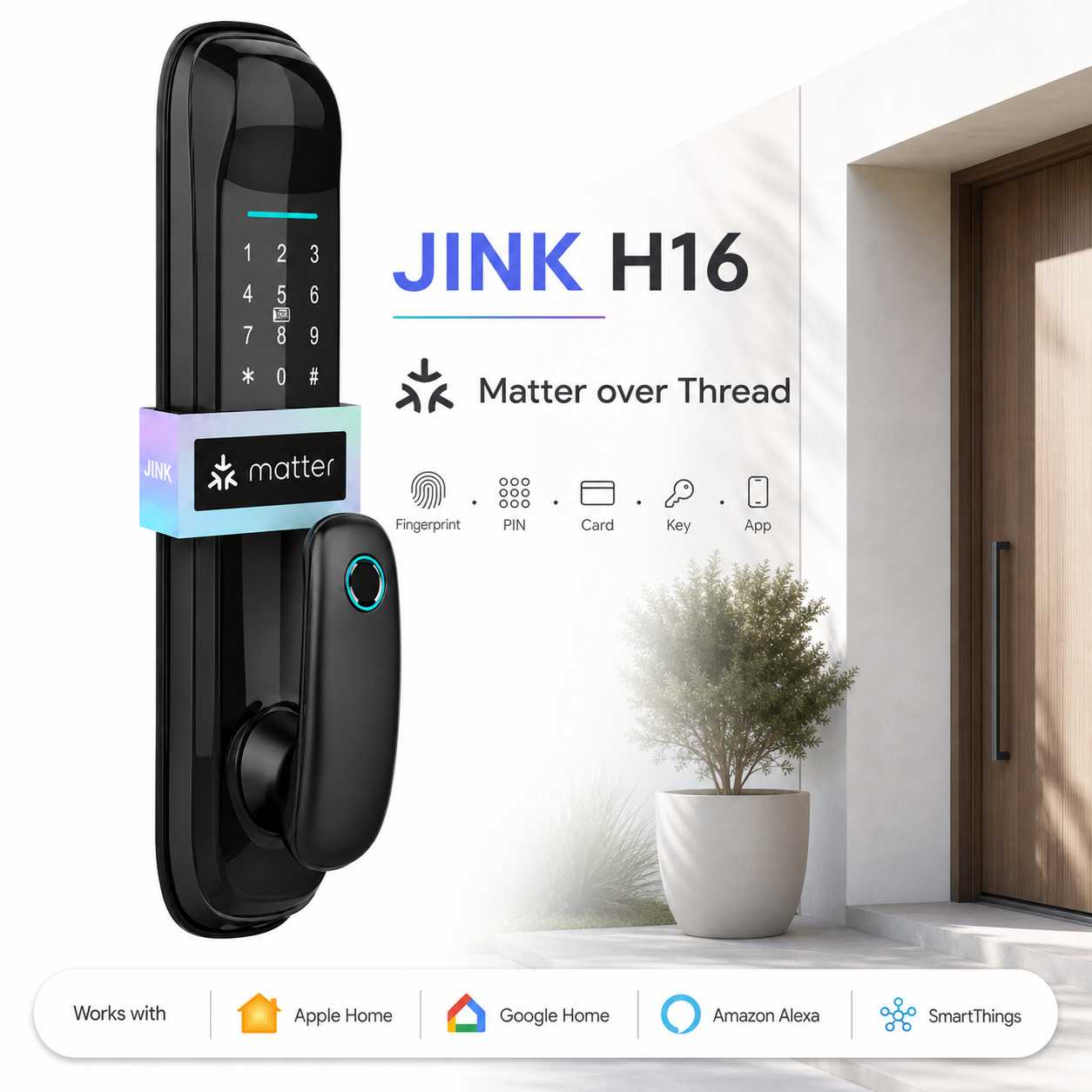 JINK H16 Matter over Thread smart mortise door lock integrated product scene and platform compatibility