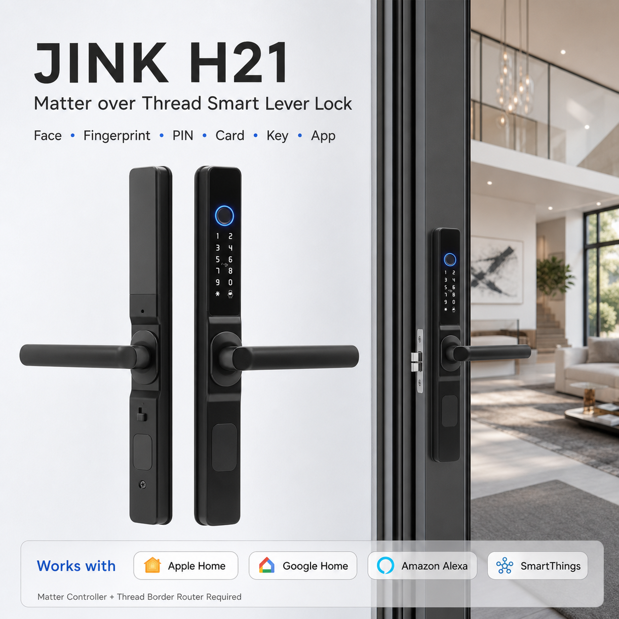 JINK H21 Matter over Thread smart lever lock integrated hero