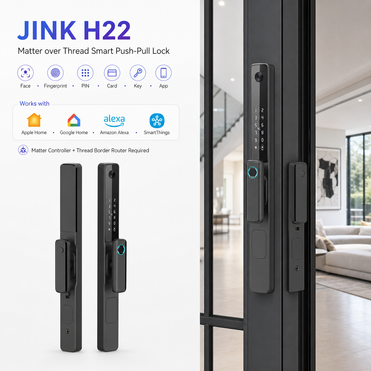 JINK H22 Matter over Thread smart push-pull lock integrated hero