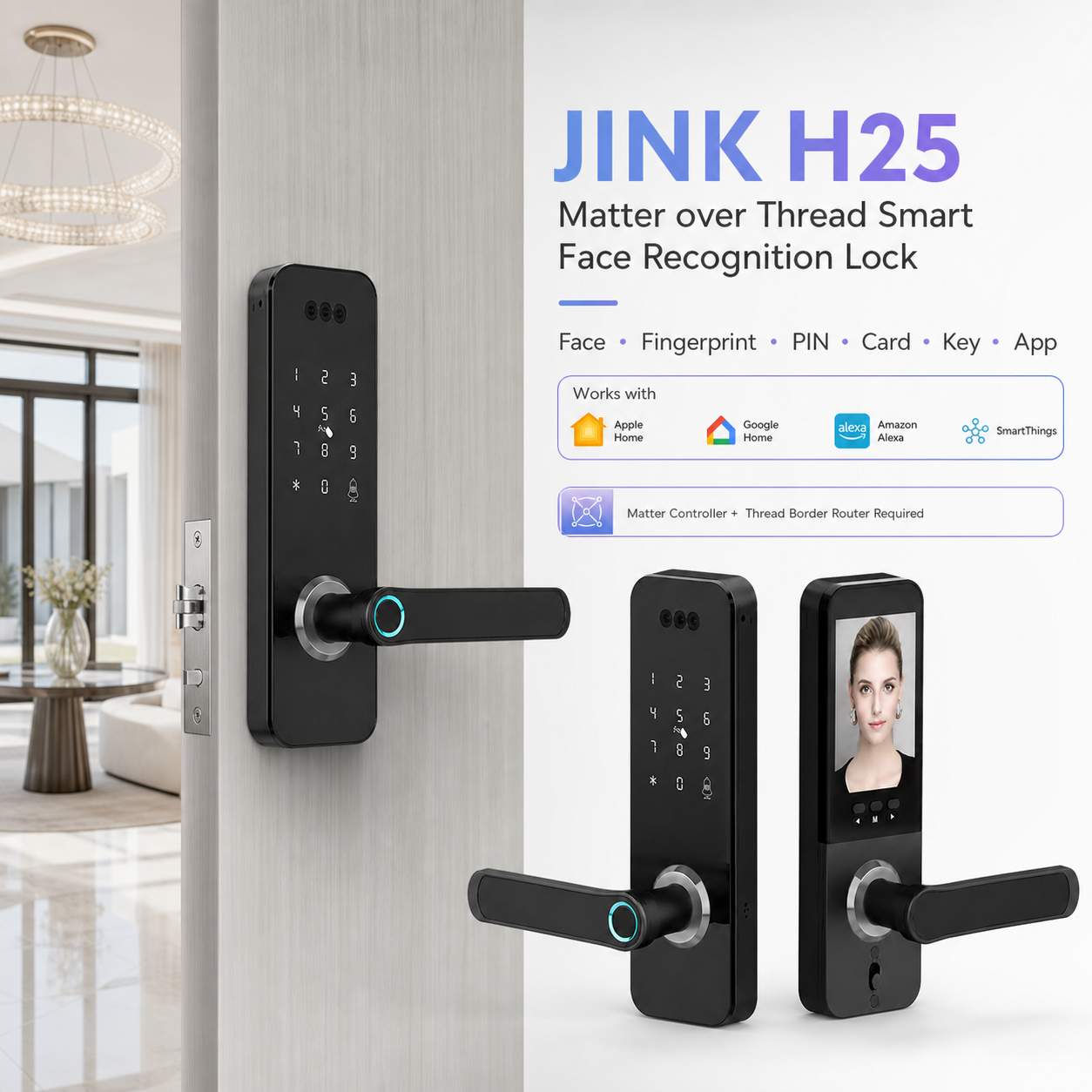 JINK H25 Matter over Thread smart face recognition lock integrated hero