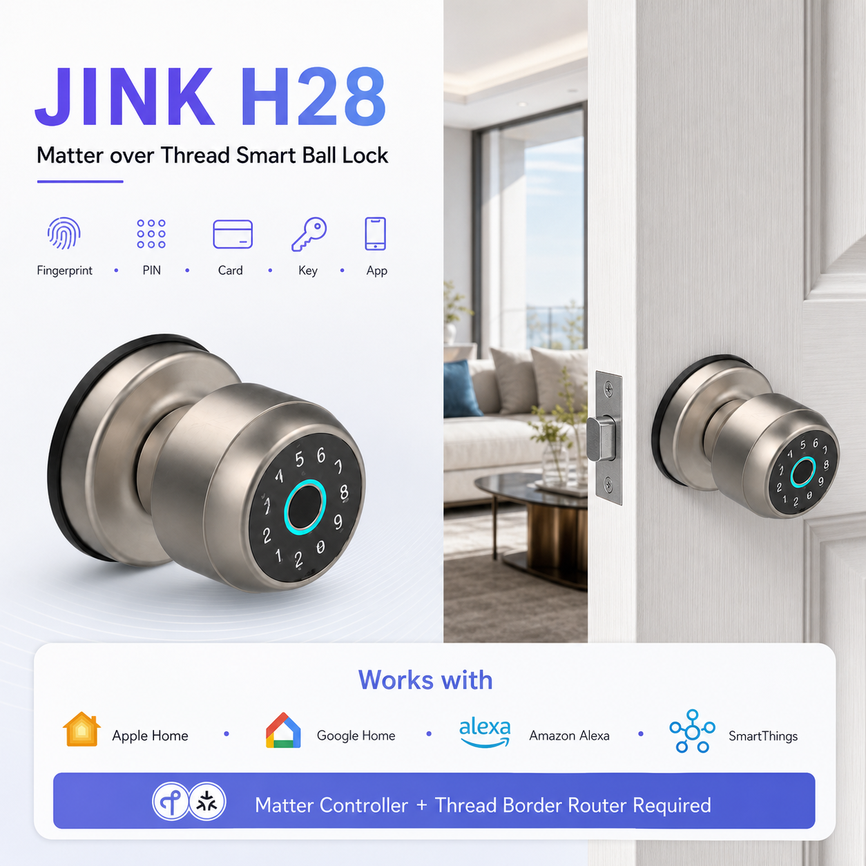JINK H28 Matter over Thread smart ball lock integrated hero