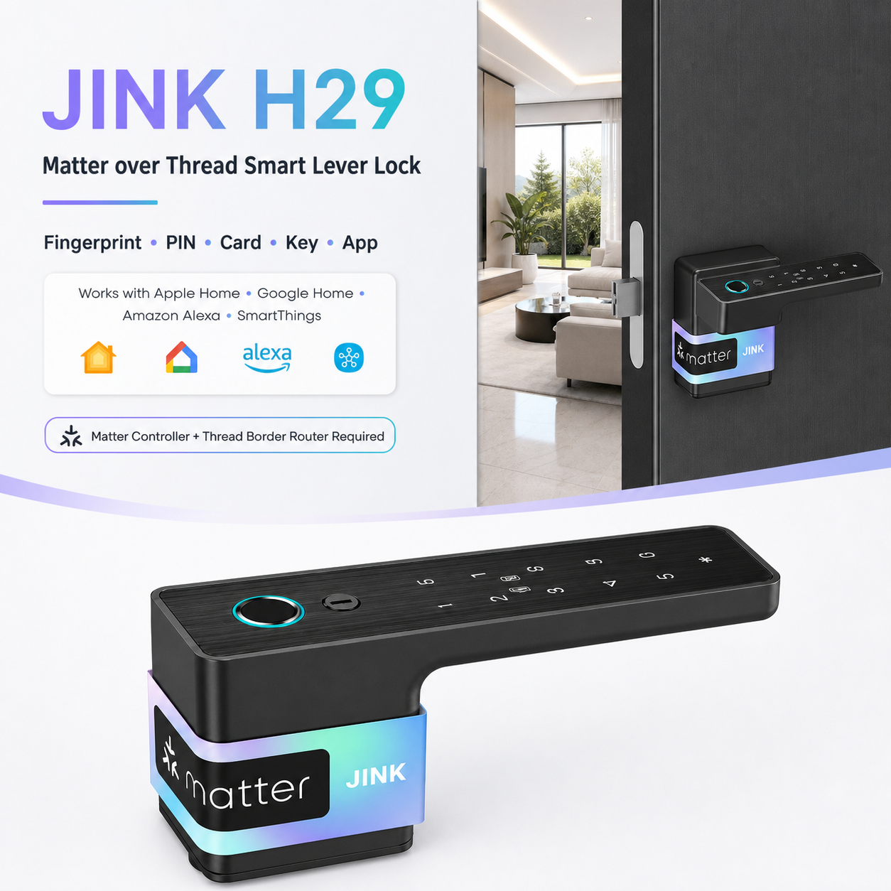 JINK H29 Matter over Thread smart lever lock integrated hero