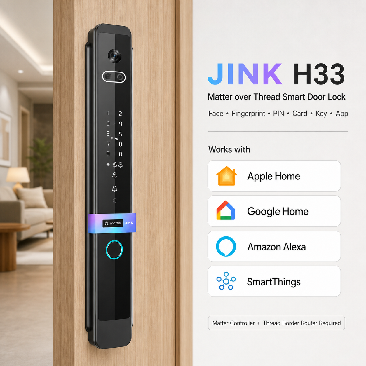 JINK H33 Matter over Thread smart door lock integrated home scene