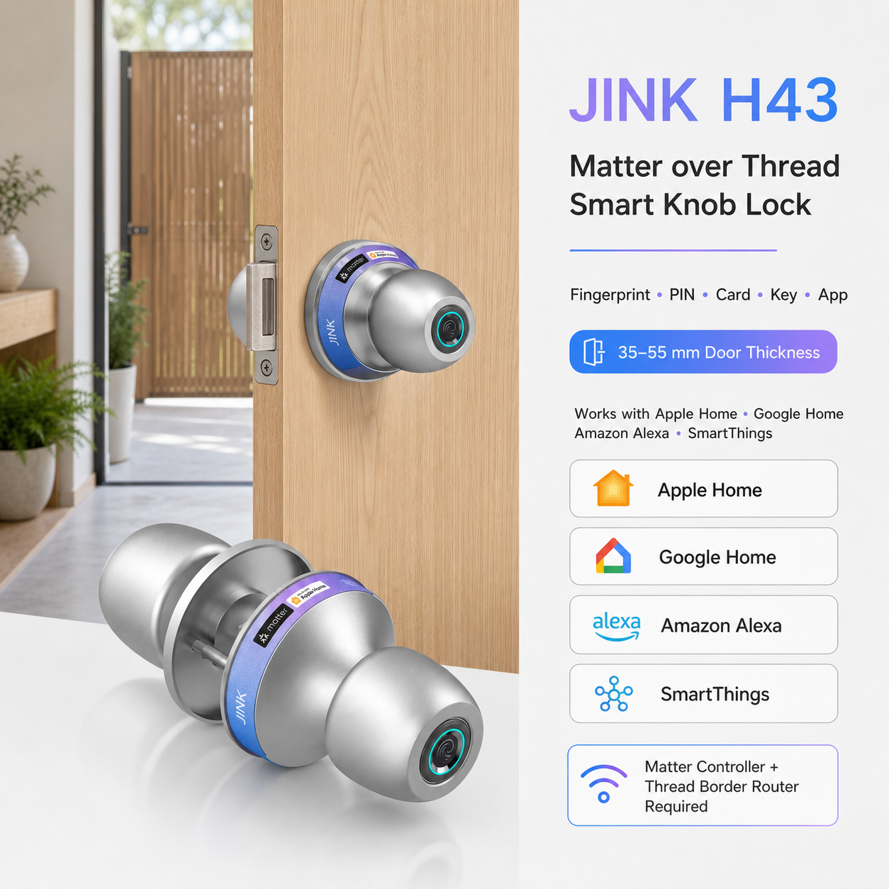 JINK H43 Matter over Thread smart knob lock integrated entrance scene