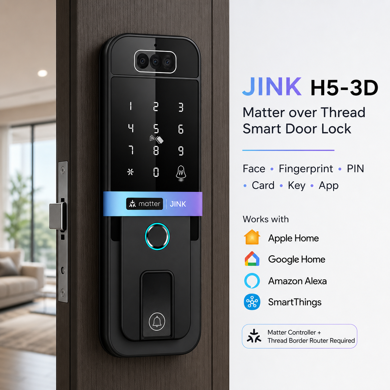 JINK Door Lock H5-3D Matter over Thread smart lock integrated platform scene