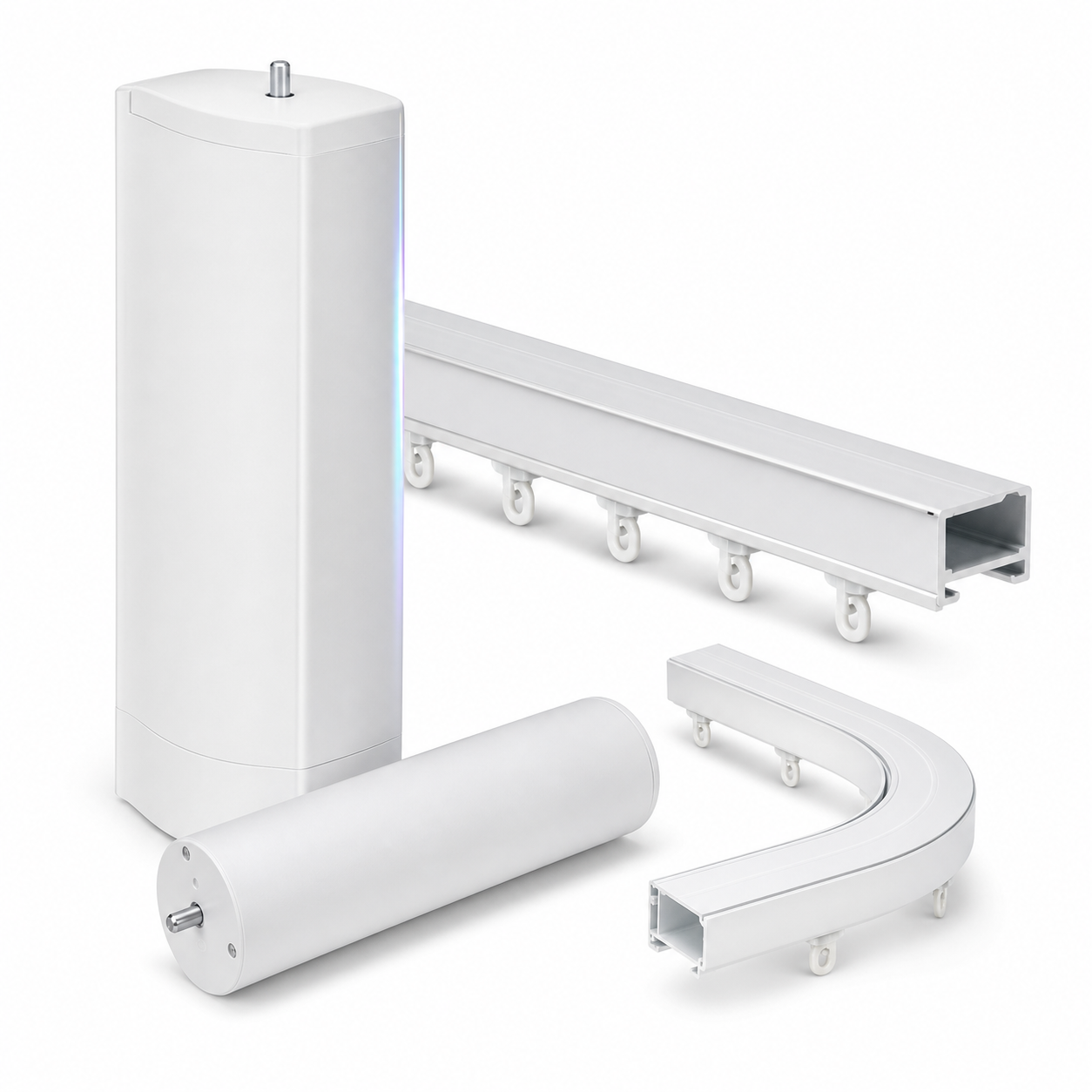 JINK Veil motor and track package components on pure white background