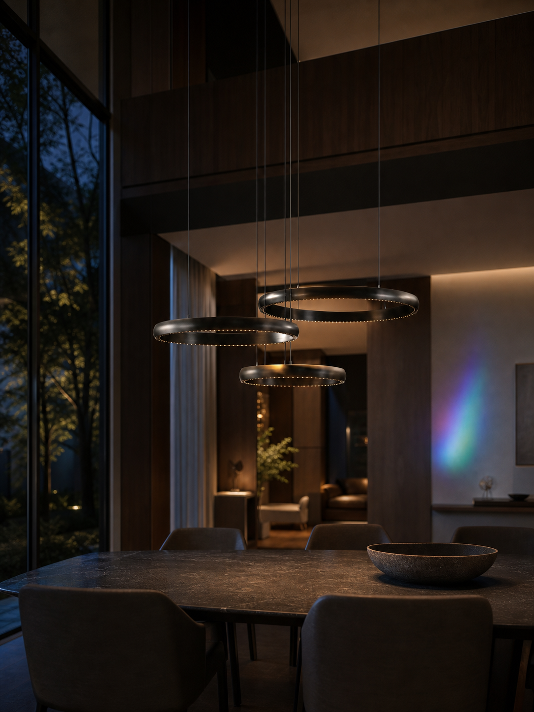 JINK Bond Cartier Three-Ring Pendant in a premium evening interior