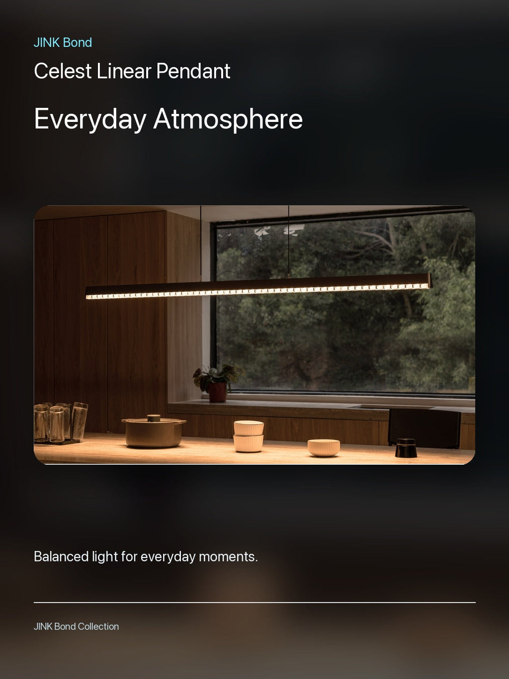 JINK Bond Celest Linear Pendant creating warm ambient light