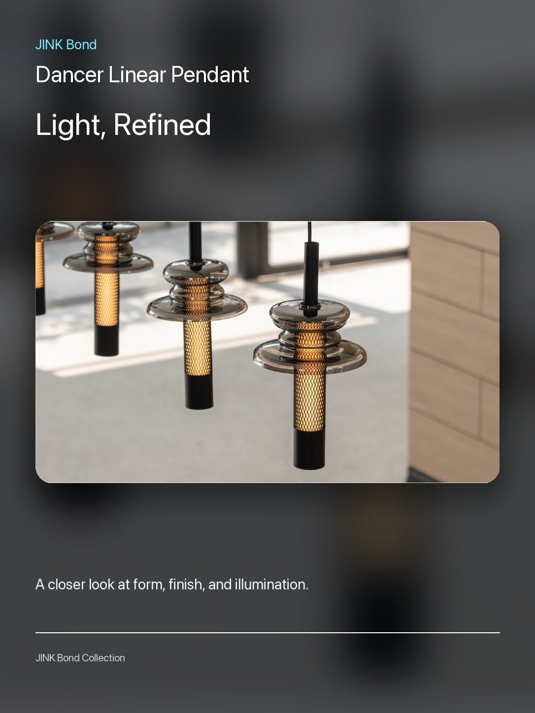 JINK Bond Dancer Linear Pendant lighting and material detail