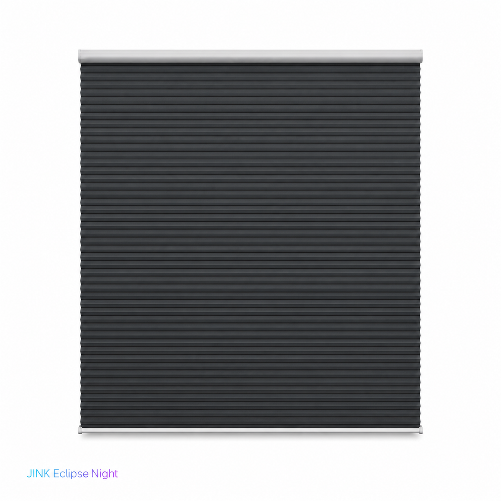 JINK Eclipse Night blackout honeycomb shade on white