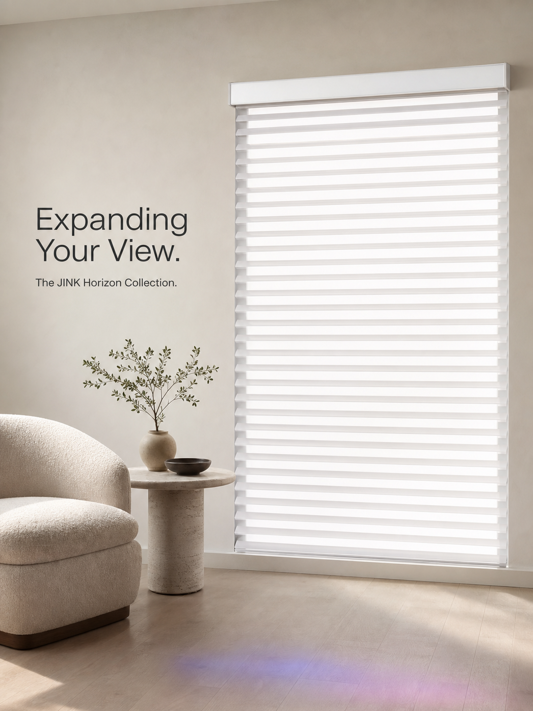JINK Horizon layered sheer shade in a bright modern living room
