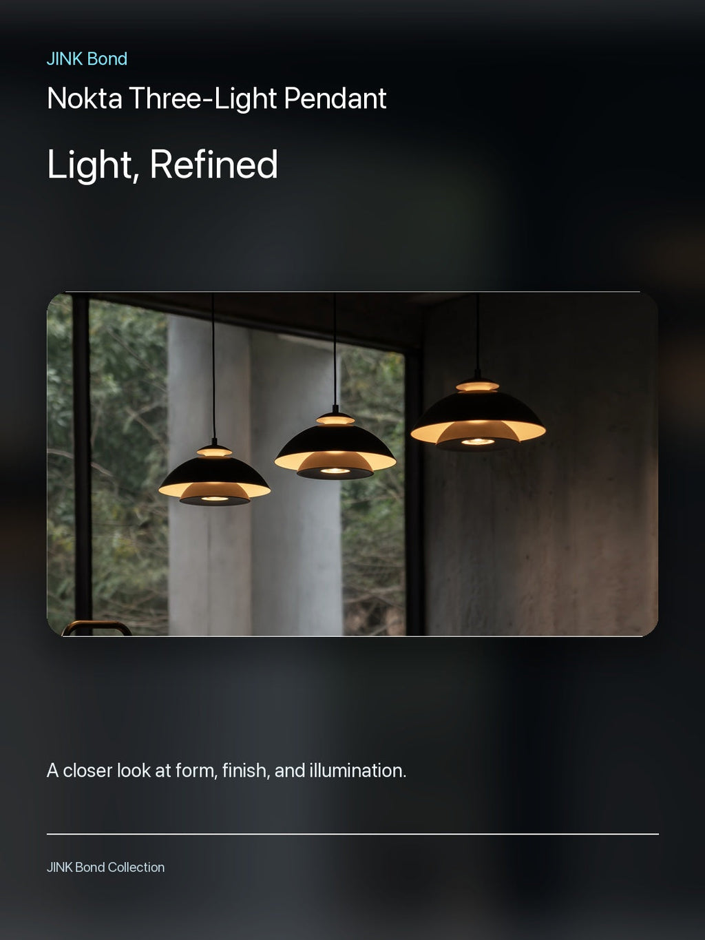 JINK Bond Nokta Three-Light Pendant lighting and material detail